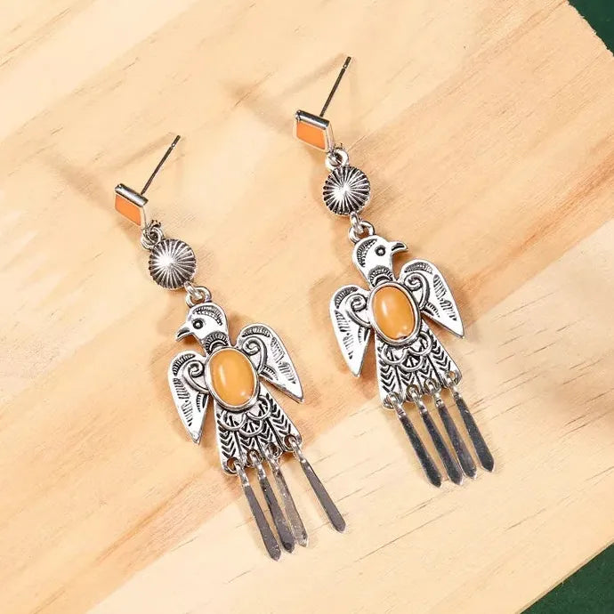 Handmade Vintage Bohemian Orange Round Geometric Drop Earrings Zinc Alloy