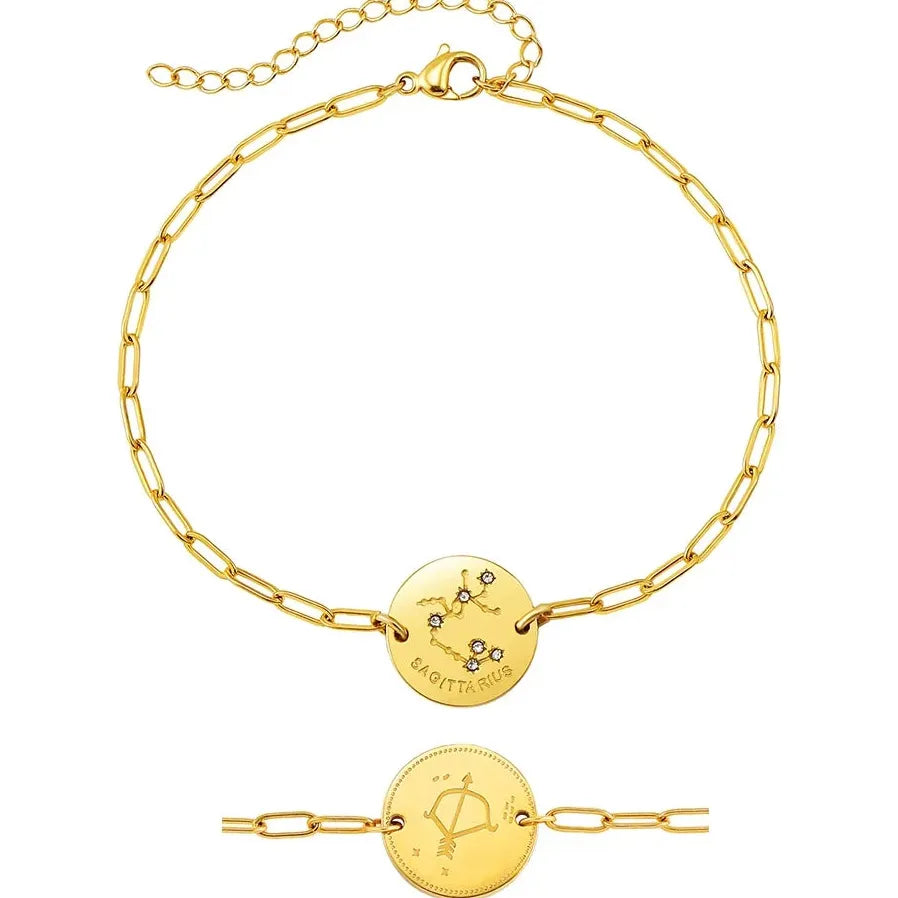 Handmade 12 Zodiac Sign Bracelet Titanium 18k Gold Plated Waterproof Hypoallergenic