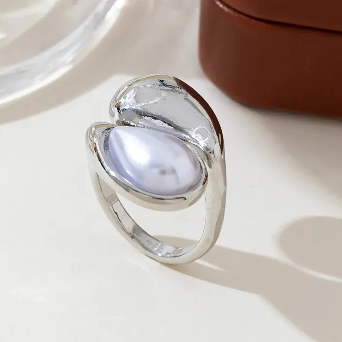 Adjustable Luxury Baroque Pearl Open Ring for Women Elegant Jewelry Gift