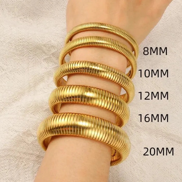 18K Gold Plated Stainless Steel Geometric Punk Snake Chain Cuff Bracelet
