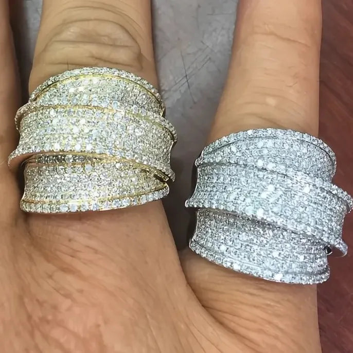 Luxury Wide Cocktail Ring for Women Wedding Party Fashion Brass Cubic Zirconia Jewelry Gold/Silver Color