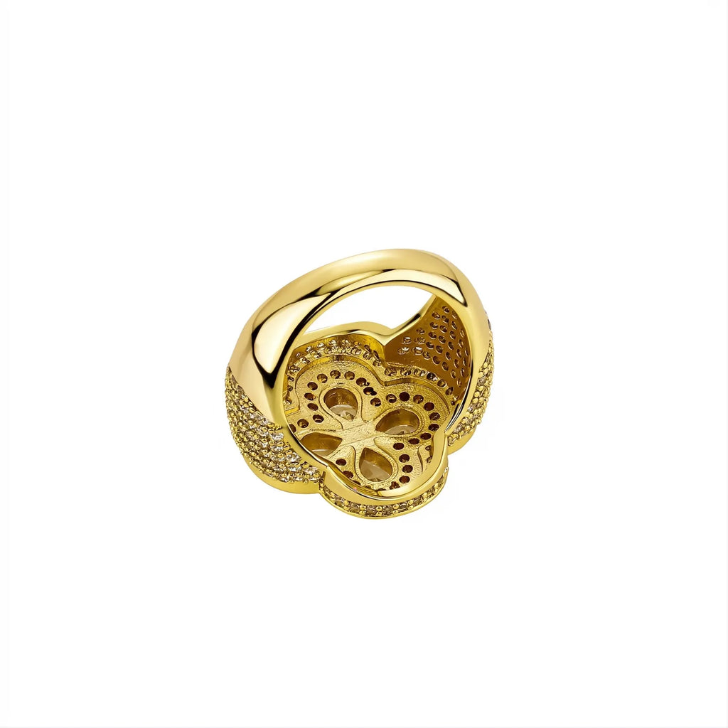 Iced Out Colorful Four Leaf Flower Ring Micro Pave CZ Bling Men Women Jewelry