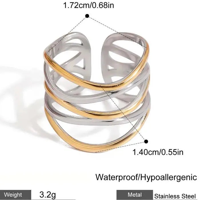 Adjustable Stainless Steel Gold Geometric Irregular Line Mood Tracking Ring for Women