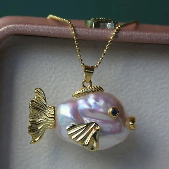 Stainless Steel Pearl Geometric Bighead Fish Necklace Couples Choker Gift