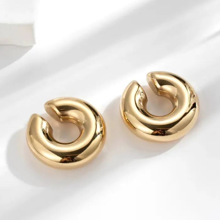 2026 Punk Gold Color Chunky Round Non-Piercing Ear Cuff Unisex Acrylic Zinc Alloy