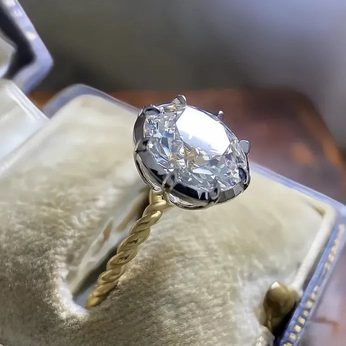 Two Tone Round Cubic Zirconia Solitaire Bridal Wedding Ring for Women