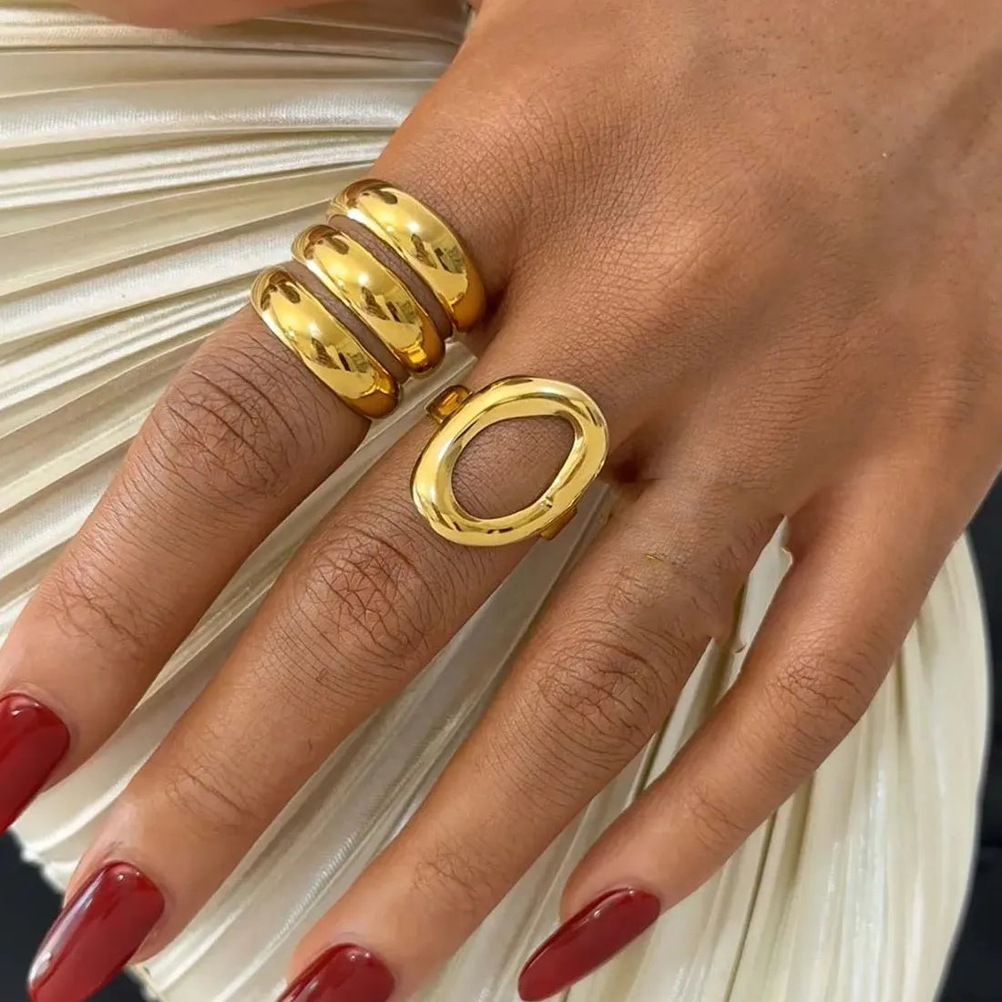 Stainless Steel Hollow Circle Rings for Women Punk Multi Layer Jewelry Gift