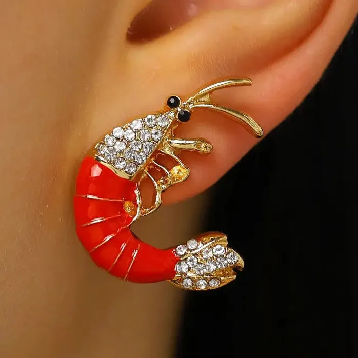 Vintage Red Drip Oil Lobster Zircon Drop Earrings Women Ocean Jewelry