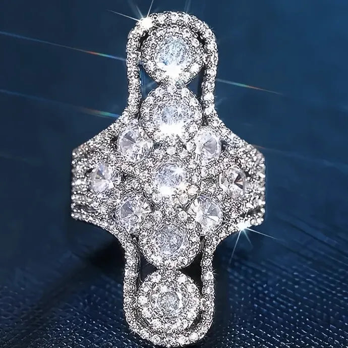 Geometric Women’s Cocktail Ring Brass Cubic Zirconia Wedding Jewelry