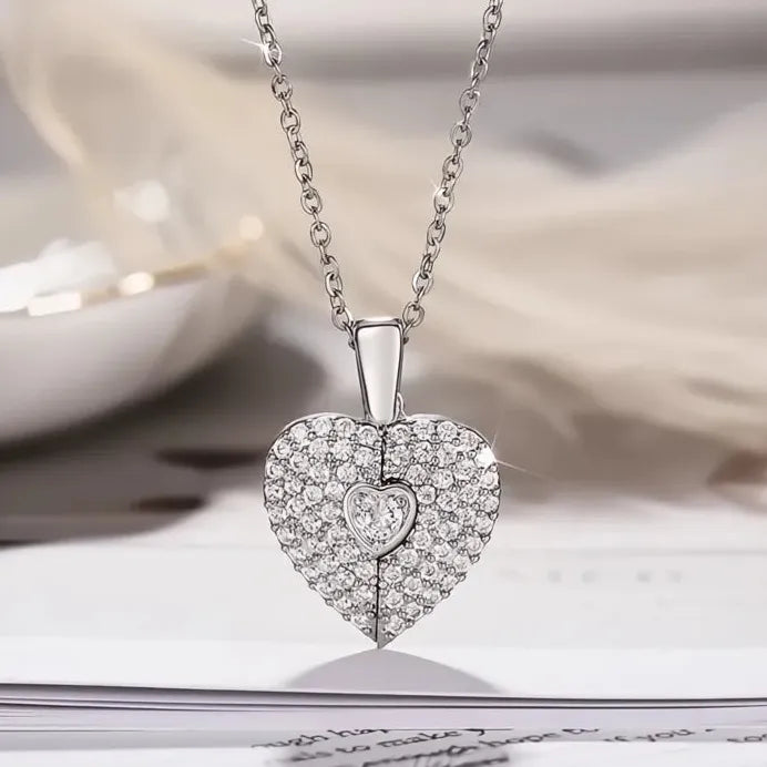 Romantic Heart Pendant Necklace with Bright CZ for Women Wedding Jewelry