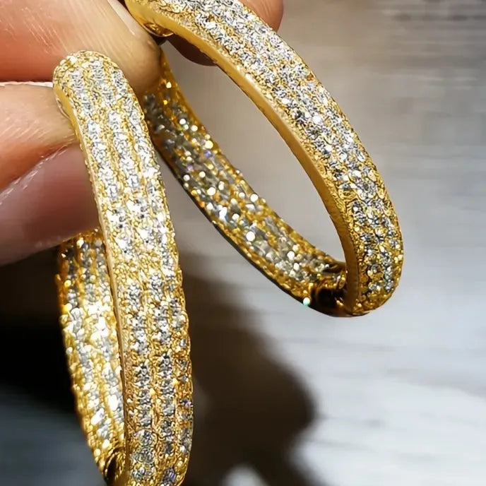 Full Bling Iced Out Big Circle Hoop Earrings for Women Cubic Zirconia Trendy Fashion Jewelry