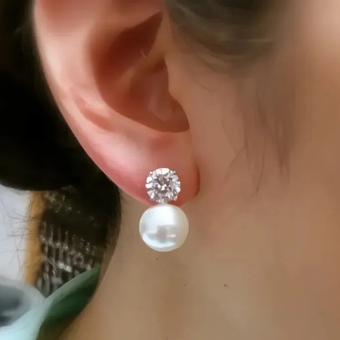 Dainty Women Imitation Pearl Stud Earrings Silver Color Elegant Wedding Jewelry Daily Wear