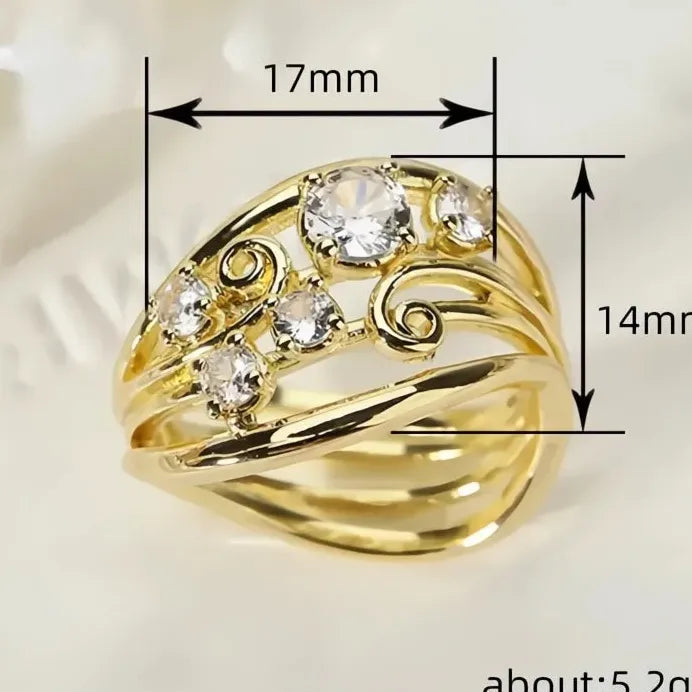 Elegant Brass Cubic Zirconia Geometric Hollow Ring for Women
