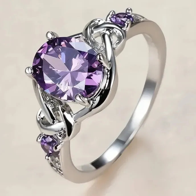 Oval Purple Cubic Zirconia Brass Women’s Wedding Anniversary Ring Geometric Fashion Jewelry