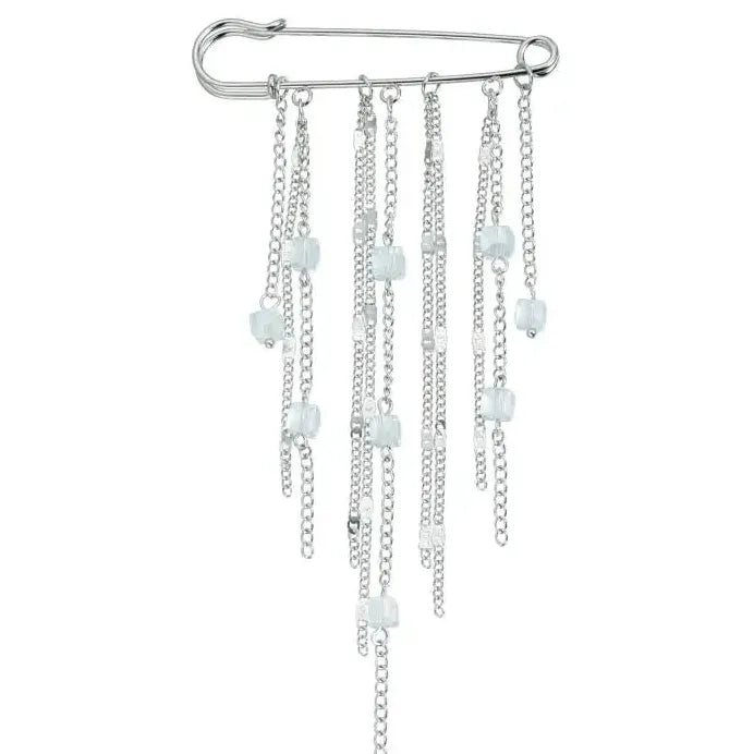 Geometric Square Crystal Tassel Brooch Zinc Alloy Pin for Women Men