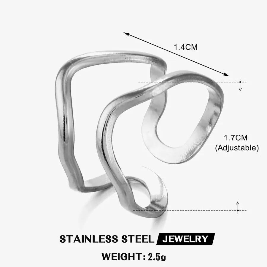18K Gold Plated Stainless Steel Women's Vintage Geometric Cocktail Ring Jewelry