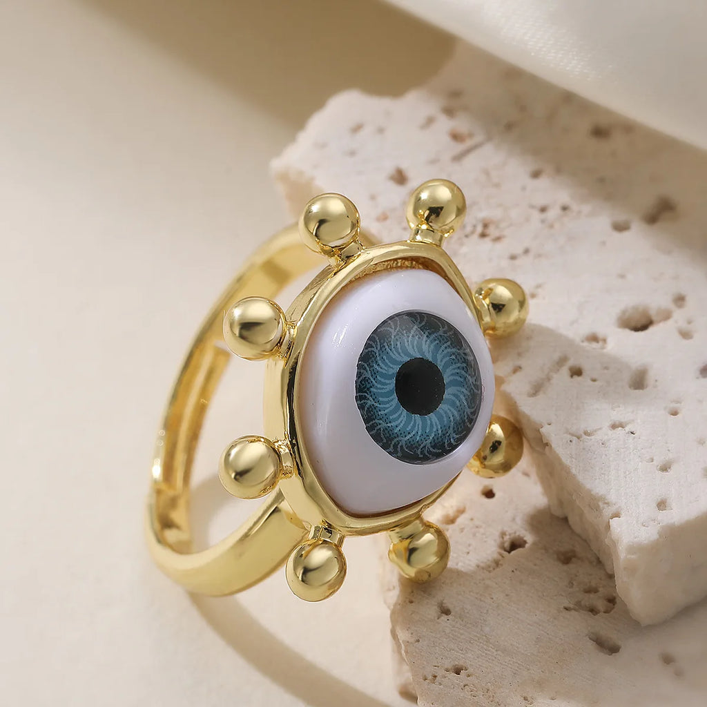 Stainless Steel 18k Gold Plated Chunky White Opal Evil Eye Geometric Ring Women