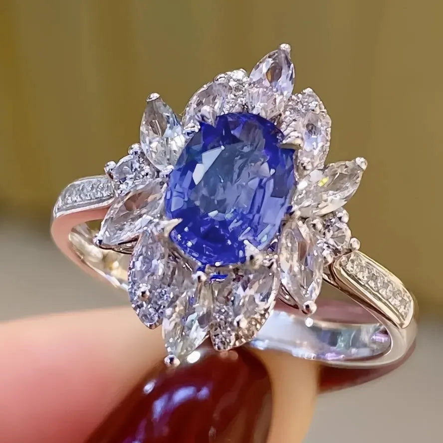 Blue Cubic Zirconia Brass Ring for Women Wedding Anniversary Party Fashion Jewelry Gift