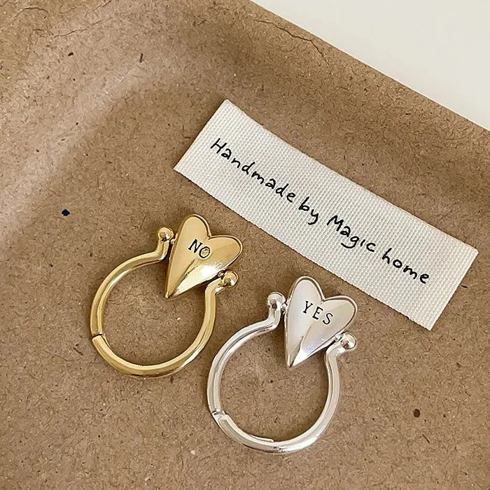Adjustable Heart Ring Vintage YES or NO Couple Jewelry Romantic Gift