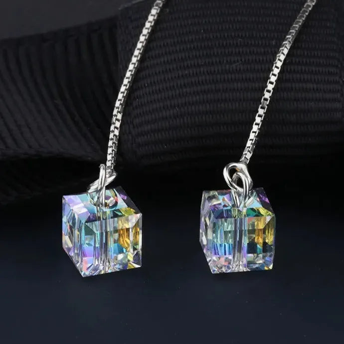 Hypoallergenic Silver Threader Earrings for Women Long Dangle Austria Crystals
