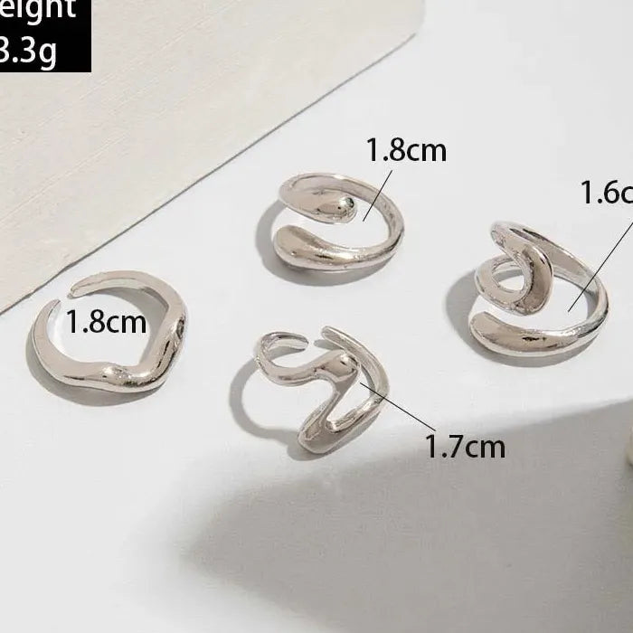 5Pcs Adjustable Gold Geometric Hollow Rings Fashion Jewelry Set 2026