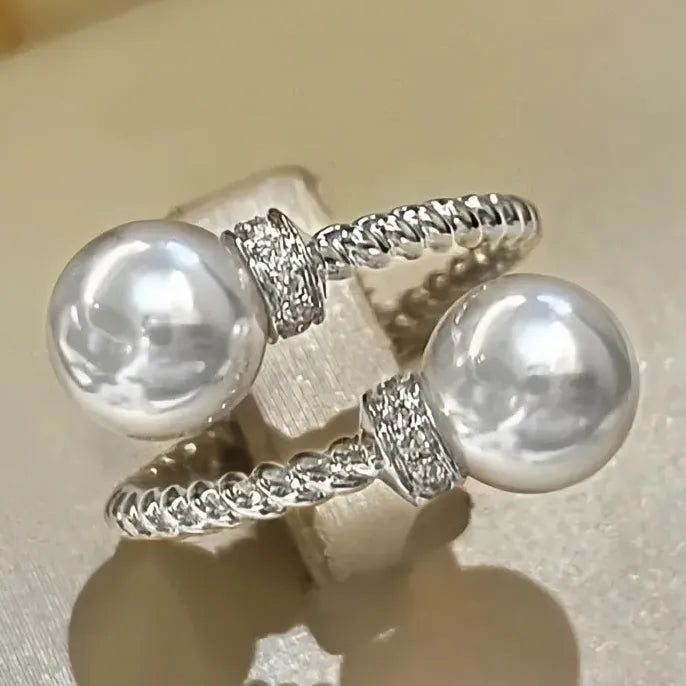 Temperament Double Imitation Pearl Twist Open Ring Gold Color Band Women’s Wedding Fashion Jewelry 2023