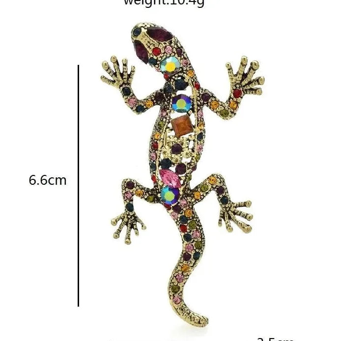 Vintage Multicolor Rhinestone Gecko Brooch Pin for Men and Women Gift
