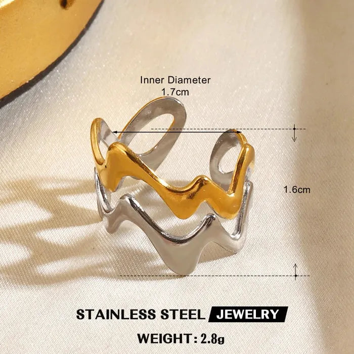 Adjustable Stainless Steel Geometric Heart Flower Ring for Women Jewelry Gift