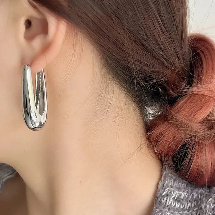 Large Punk Water Drop Stud Earrings for Women Vintage Silver Steampunk Jewelry