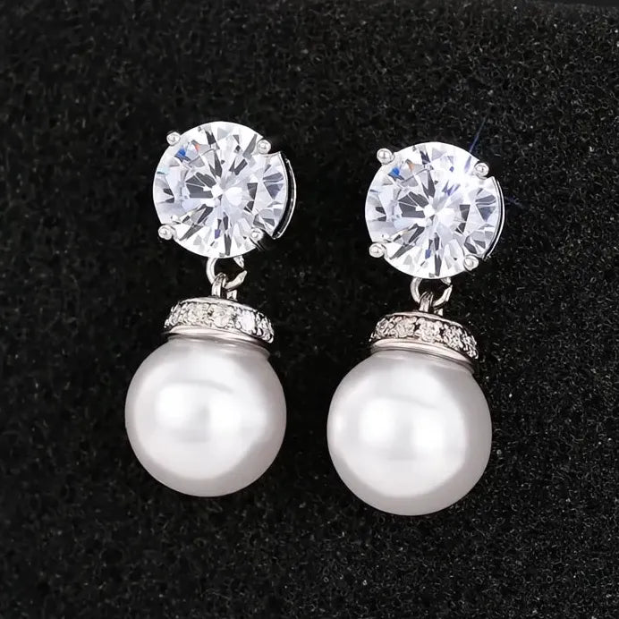 Elegant Women Silver Color Pearl Dangle Earrings Stylish Wedding Jewelry