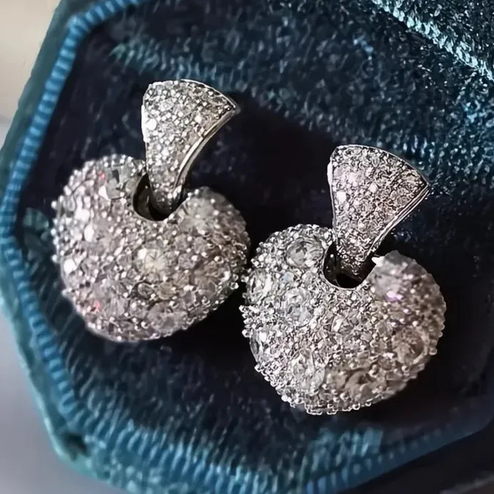 Elegant Brass Heart Drop Earrings with Sparkling Cubic Zirconia Wedding Jewelry