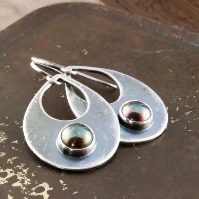Bohemian Dark Green Resin Inlaid Drop Earrings Women’s Retro Geometric Wedding Jewelry