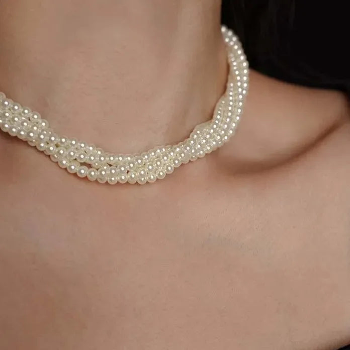 Vintage Multilayer Imitation Pearl Choker Necklace Women Wedding Jewelry Gift