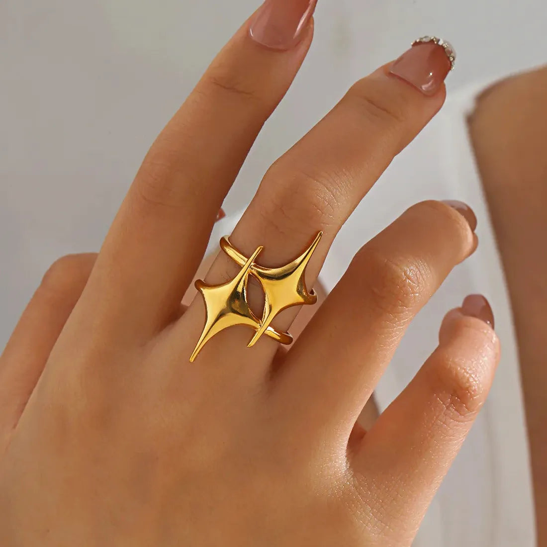 Adjustable Stainless Steel Star Cross Punk Y2K Ring for Women Gift Jewelry