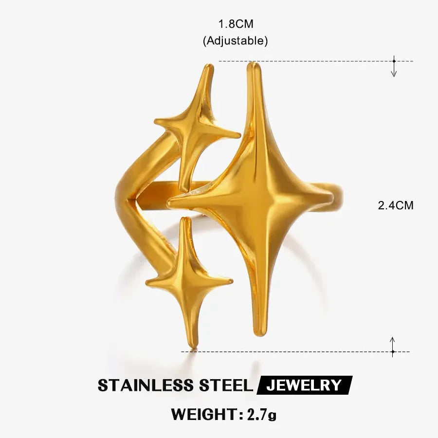 18K Gold Plated Stainless Steel Women's Vintage Geometric Cocktail Ring Jewelry