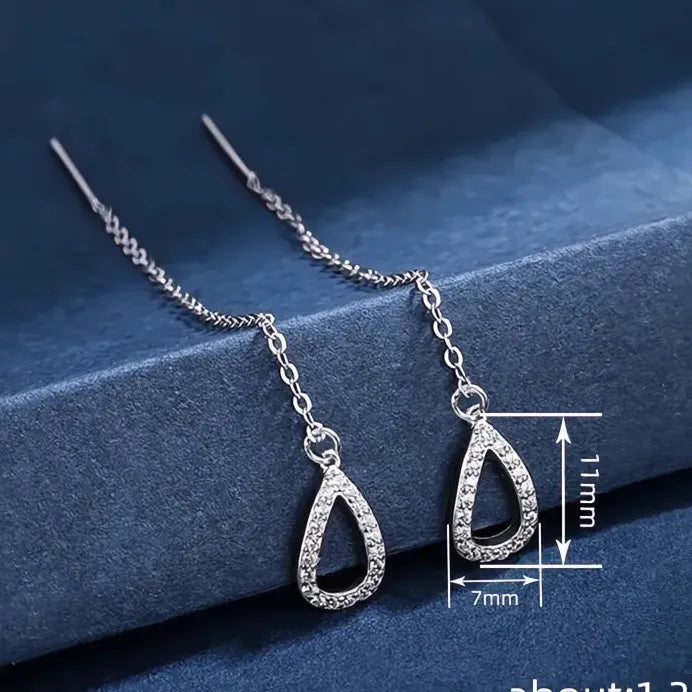 Water Drop Pear Shaped CZ Long Tassel Bridal Earrings