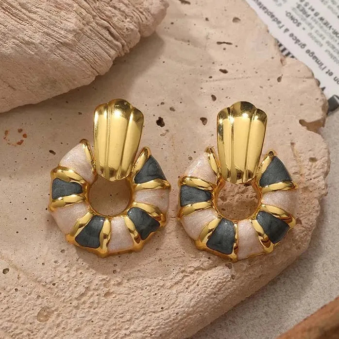 Stainless Steel Geometric Stud Earrings for Women Vintage Enamel Colorful Gift Jewelry