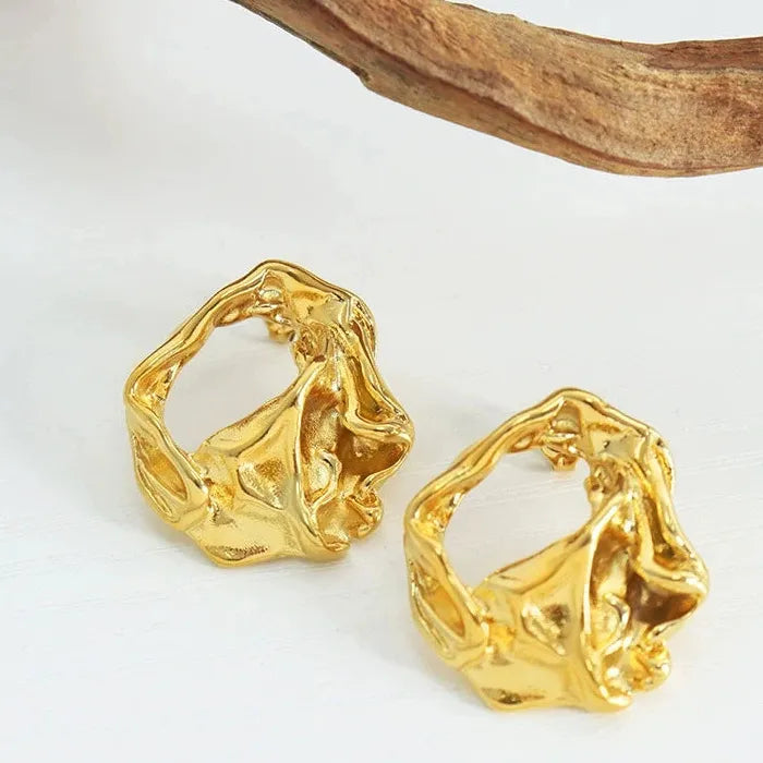 Punk Irregular Geometry Metal Stud Earrings Women Summer 2026 Gold Color