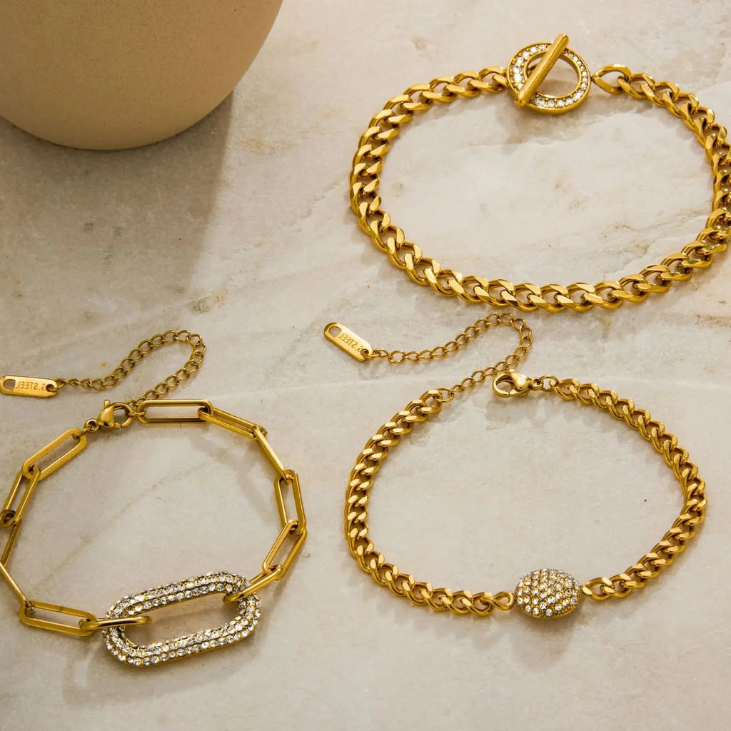 18K Gold Plated Geometric CZ Zircon Bracelet Punk Hypoallergenic Chain Jewelry