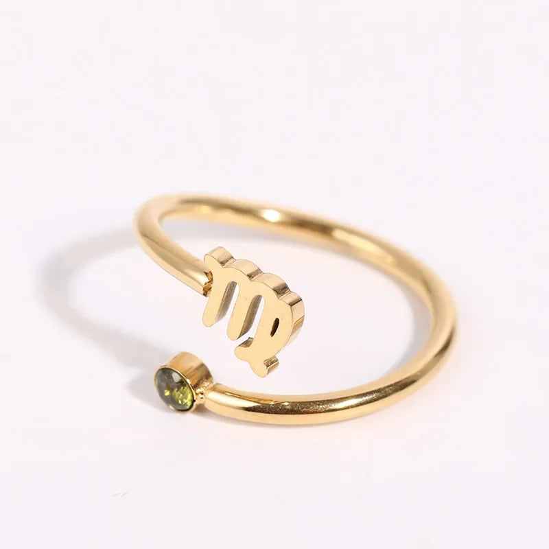 12 Constellation Symbol Adjustable 18K Gold Plated Zircon Knuckle Ring Gift