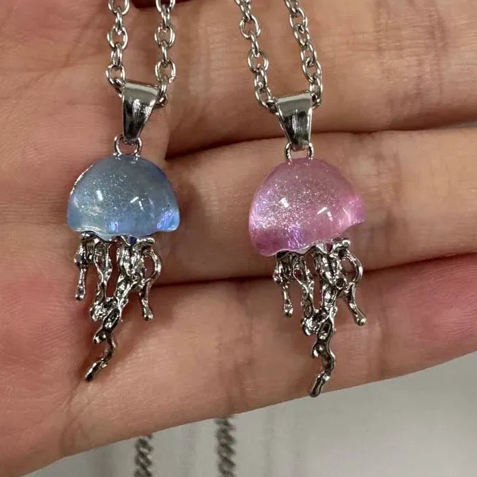 Blue Pink Jellyfish Pendant Necklace Women Y2K Charm Mood Tracker Gift