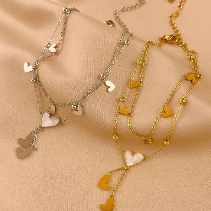 Stainless Steel Heart Love Multi-Layer Anklet for Women Non-Fading Jewelry Gift