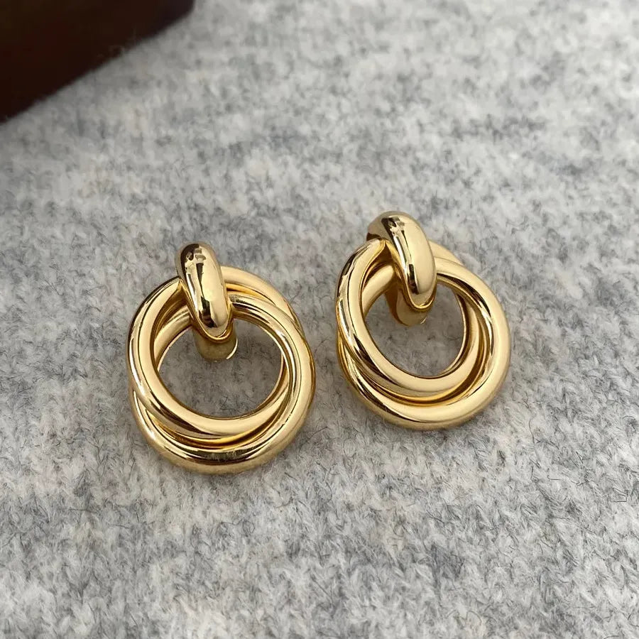 Three Layer Small Circle Knot Stud Earrings Zinc Alloy Gold Punk Jewelry