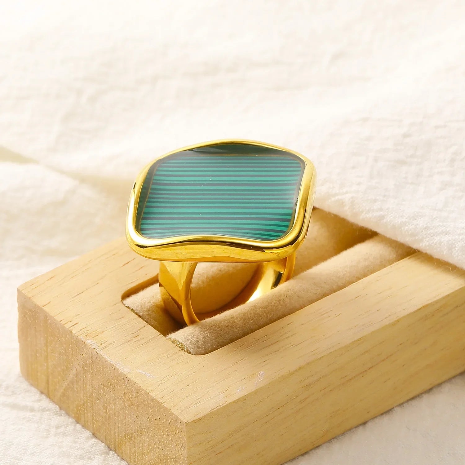Oversize Natural Abalone Shell Ring for Women 18K Gold Plated Stainless Steel