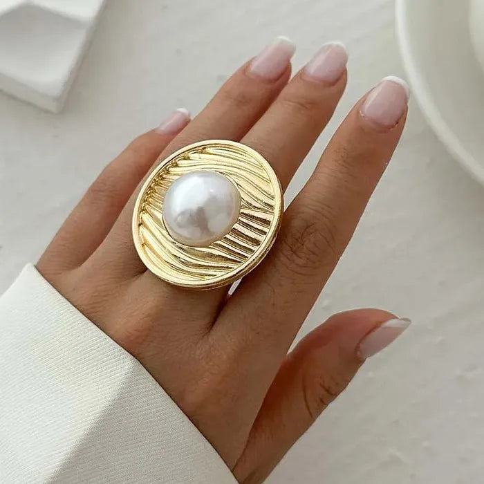 Vintage Adjustable Gold Metal Beads Open Ball Rings for Women Fashion Jewelry