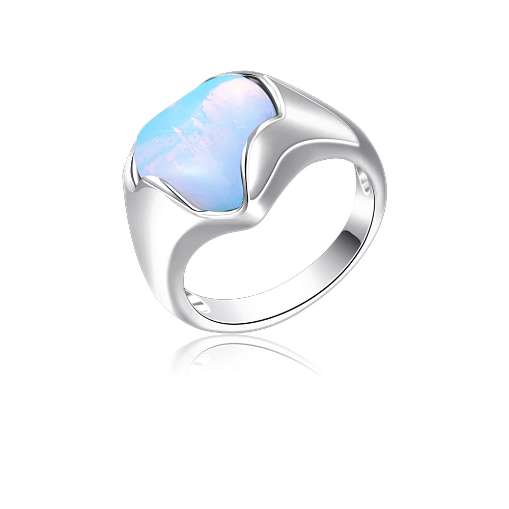Delicate Chunky Love Heart Wedding Ring Natural Tiger Eye Stone Copper 18k Gold Plated