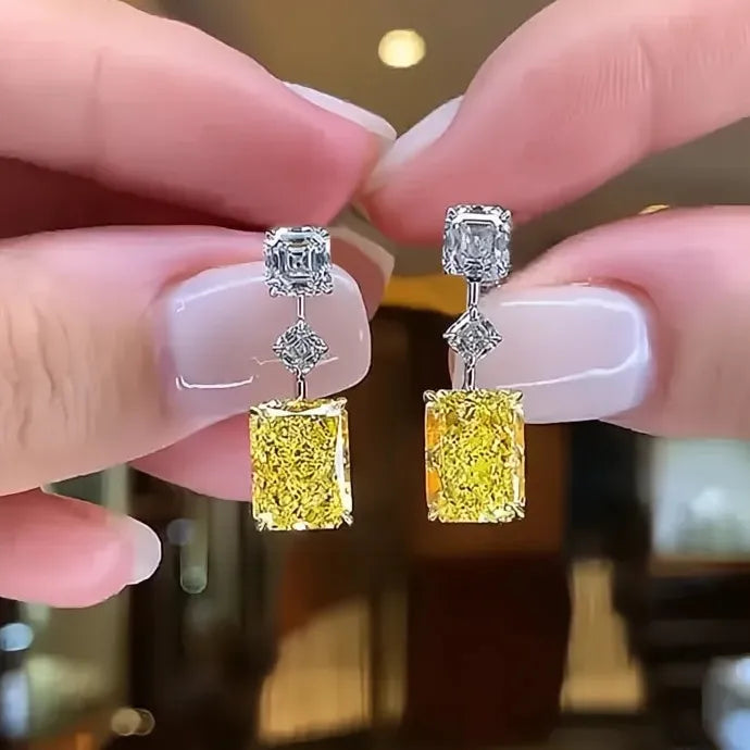 Yellow Cubic Zirconia Geometric Copper Alloy Dangle Earrings for Women