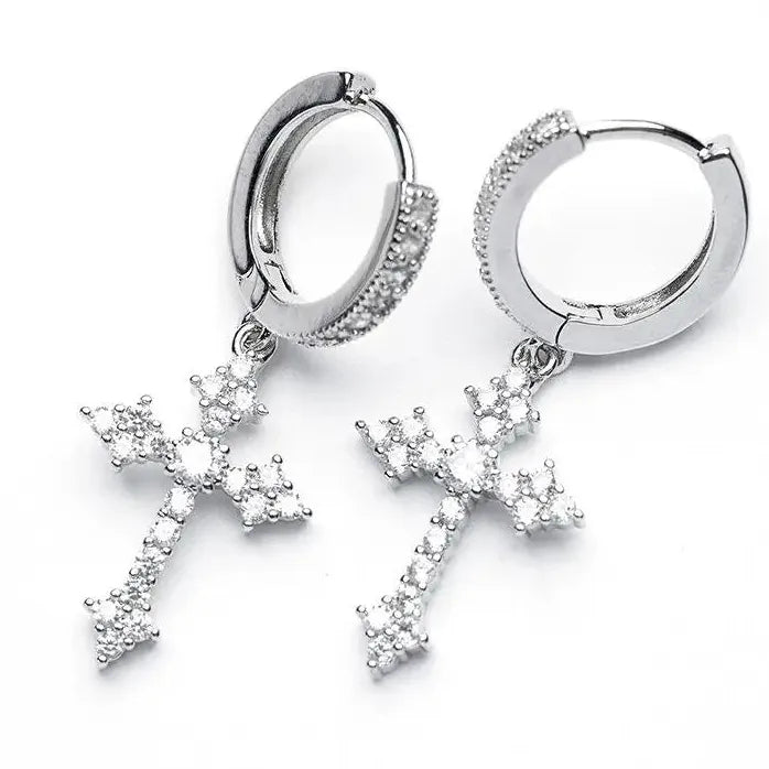 Punk Cross Drop Earrings Crystal Zircon Hiphop Fashion Jewelry Gifts