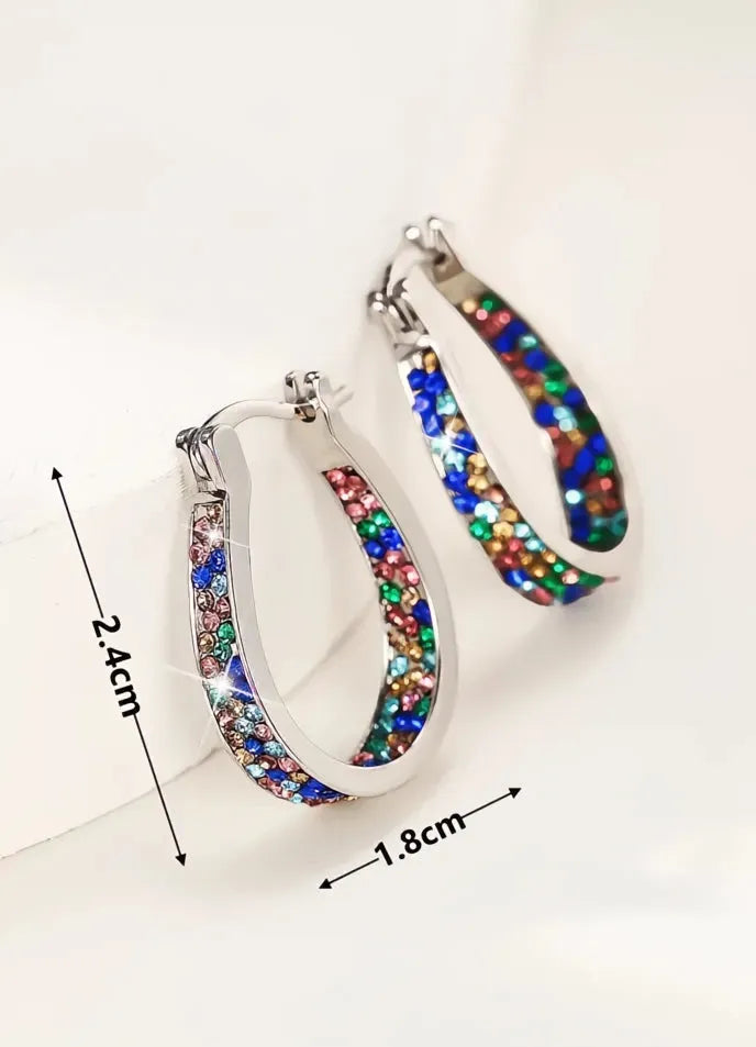 Colorful Cubic Zirconia Geometric Hoop Earrings for Women Copper Alloy Bridal Jewelry