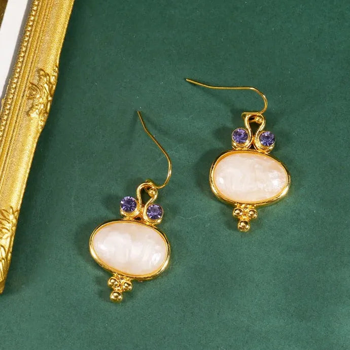 Vintage Boho Oval Cut Gemstone Drop Earrings for Women Girls Zinc Alloy